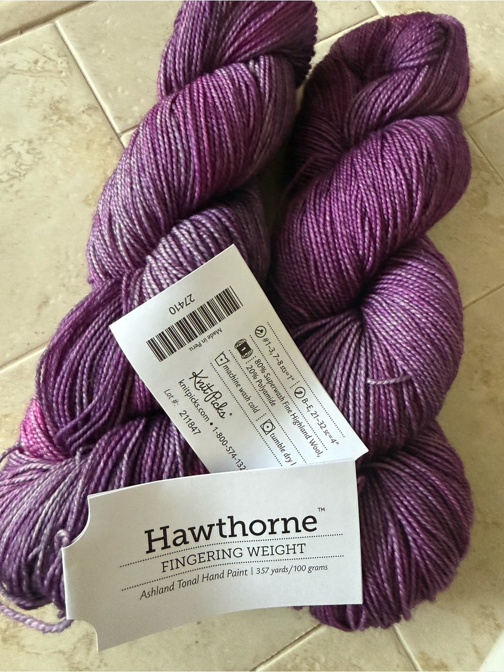 Hawthorne Fingering Weight Ashland Tonal Hand Paint Yarn in Purple